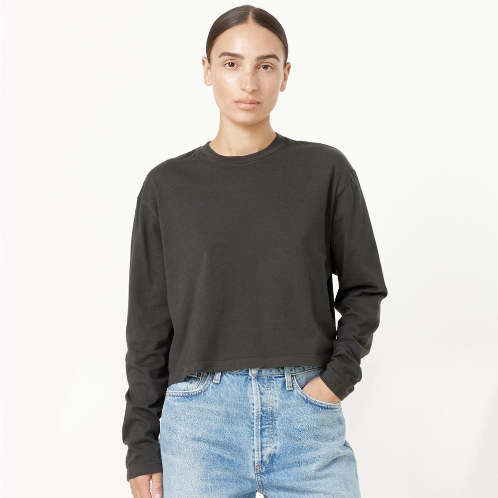 Agolde Mason Long Sleeve Crop Tee Charcoal